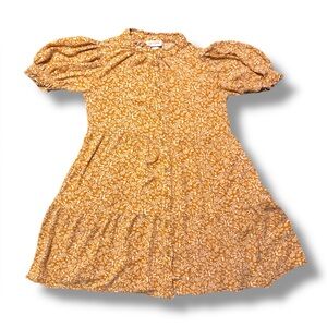 Girls Mustard Yellow Floral Button Up Dress EUC